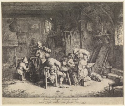 Bønder, der spiser et måltid på en kro af Adriaen van Ostade