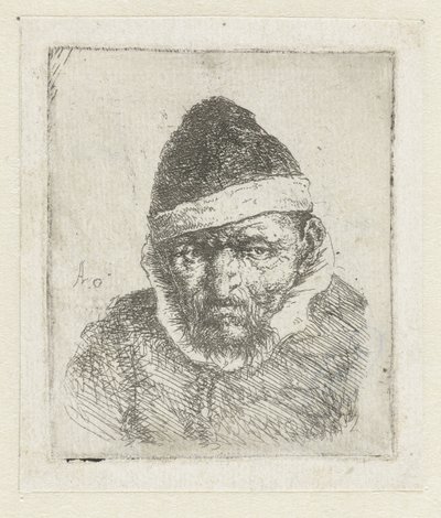 Buste af en gammel bonde med spids hat af Adriaen van Ostade
