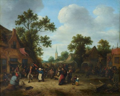 Landsbyfest med et dansende bondepar af Adriaen van Ostade