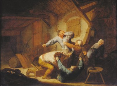 Hollandsk: Bønder kæmper på en kro af Adriaen van Ostade