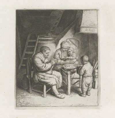 Familien beder før måltidet af Adriaen van Ostade
