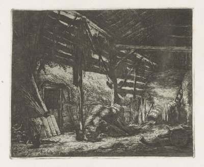 Interiør af en hølade af Adriaen van Ostade