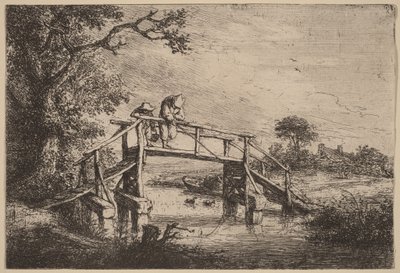 Landskab med en bro og to fiskere af Adriaen van Ostade