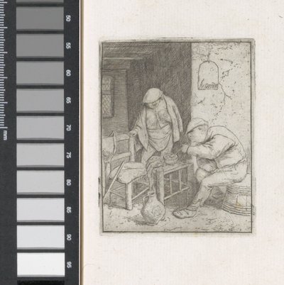 Mand tænder et rør i et interiør af Adriaen van Ostade