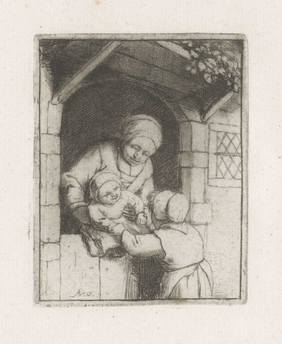 Mor med to børn i en døråbning af Adriaen van Ostade
