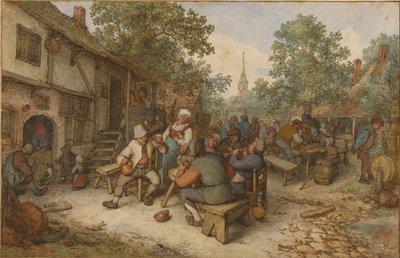 Bondefestival på en gade i byen af Adriaen van Ostade