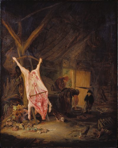 Slagtet gris i en lade af Adriaen van Ostade