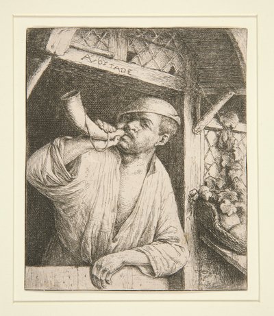 Bageren, der blæser i sit horn af Adriaen van Ostade