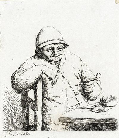 Rygeren, der læner sig mod ryggen af en stol af Adriaen van Ostade