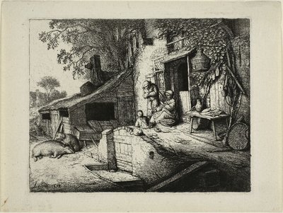 Kvinden, der spinder af Adriaen van Ostade