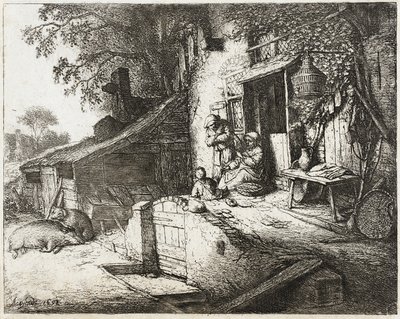 Den spindende kvinde af Adriaen van Ostade