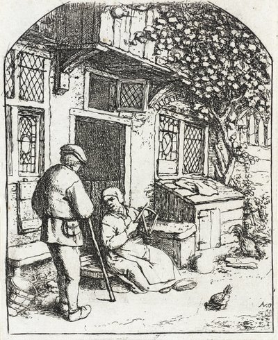 Kvinden, der vinder på en spole af Adriaen van Ostade