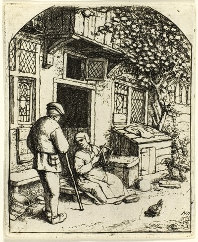 Kvinden, der snor sig på en hjul af Adriaen van Ostade