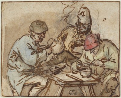Tre mænd ved et bord af Adriaen van Ostade