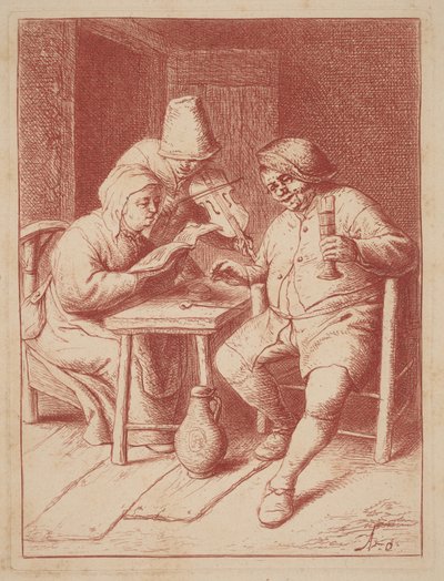 To sangere og en violinist i et indendørs rum af Adriaen van Ostade