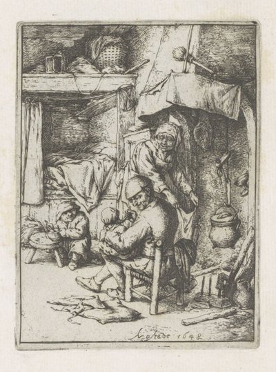 Far fodrer et barn Paterfamilierne af Adriaen van Ostade