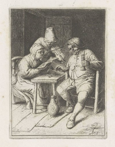 Violinspiller med et par ved bordet Koncerten af Adriaen van Ostade