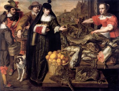 En dame på fiskemarkedet i Antwerpen, 1630-1640. af Adriaen van Utrecht