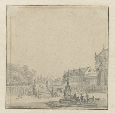 Forgård til et palads med et springvand af Adriaen van de Velde (possibly)