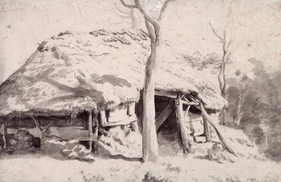 En fårefold i skoven (kridt og vask) af Adriaen van de Velde