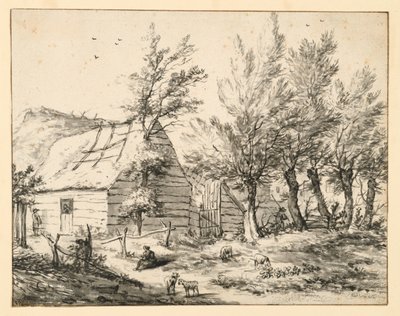 Gård bag en række stynede piletræer af Adriaen van de Velde