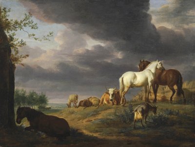 Hollandsk: Landskab med heste og andre husdyr Landskab med heste og andre husdyr af Adriaen van de Velde