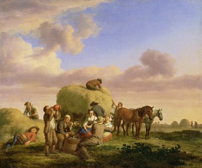 Hømagere hviler på en mark af Adriaen van de Velde