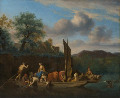 Italiensk landskab med færge af Adriaen van de Velde