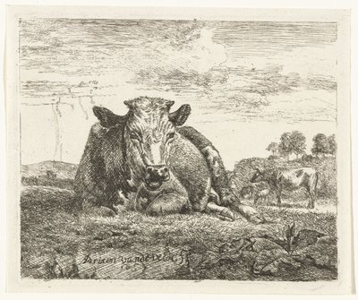 liggende ko Forskellige dyr (serietitel) af Adriaen van de Velde
