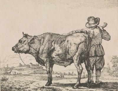 Mand stående med tyr af Adriaen van de Velde