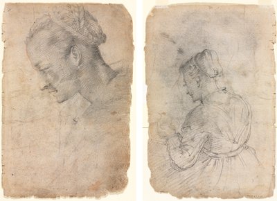 Profil af en kvindes hoved (recto) En køkkenpige (verso) af Adriaen van de Velde