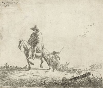 Rytter og hyrde med kvæg på en jordvej, 1653 af Adriaen van de Velde