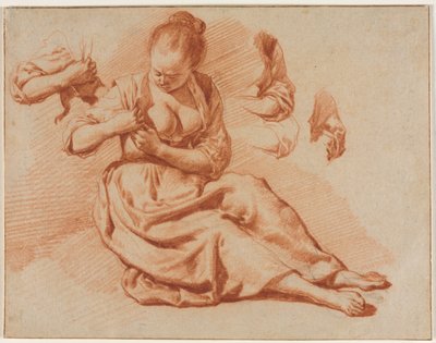 Siddende kvinde leder efter lopper, ca. 1671. af Adriaen van de Velde