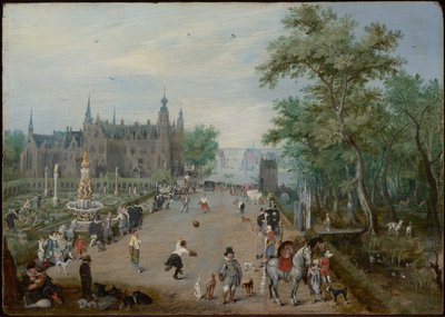 Et boldspil foran et palads på landet af Adriaen van de Venne