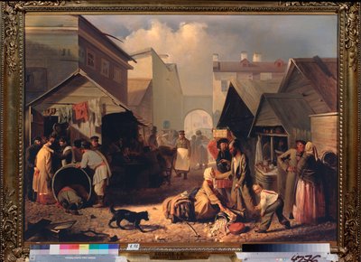 Buvette a Saint Petersburg (Refreshment Stall in St Petersburg) - Maleri af Adrian Markovich Volkov (1827-1873), olie på lærred af Adrian Markovich Volkov