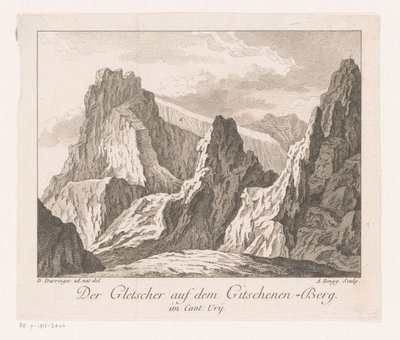 Udsigt over en gletsjer i Alperne Der Gletscher auf dem Gitschenen-Berg (titel på objekt) af Adrian Zingg