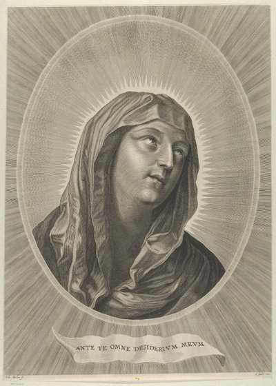Jomfruens hoved ser op til højre, i en oval ramme, efter Reni, ca. 1..., ca. 1650-67. af Adrian van Melar