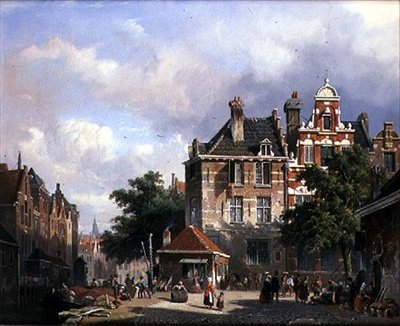 En hollandsk gadescene af Adrianus Eversen
