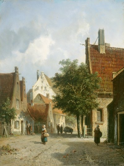 Amsterdam Street Scene (olie på træ) af Adrianus Eversen