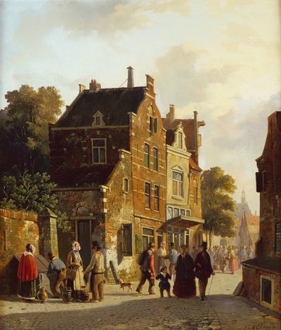 Figurer i en travl gade af Adrianus Eversen