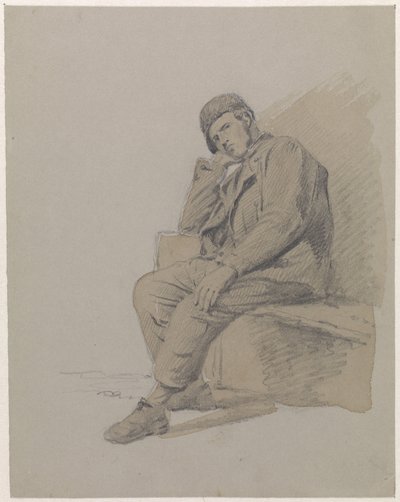 Figurstudie af en siddende mand med hat på af Adrianus Eversen