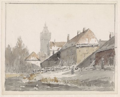 Udsigt over huse i udkanten af ​​en by af Adrianus Eversen