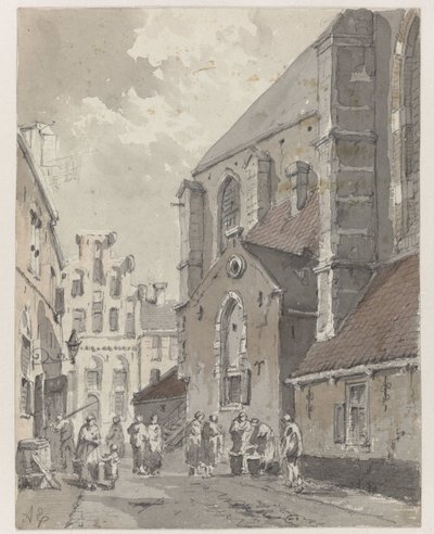 Udsigt i Amersfoort, på højre del af St. Joriskerk af Adrianus Eversen