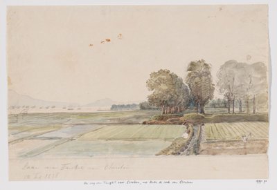 Landskab med vej fra Tangkil til Cirebon og udsigt over rederiet (ankeret) i Cirebon, West Java af Adrianus Johannes Bik