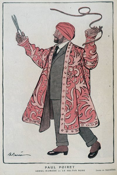 Tegneserie af Paul Poiret, fransk designer og designer (1879-1944) i "Abdul-Hamode or Le Sultan Rose"" - Illustration af Adrien Barrere (1877-1931) I Fantasio, den 01/12/1919 af Adrien Barrere