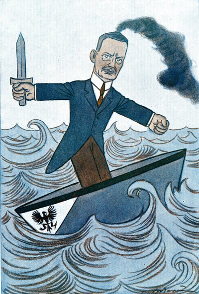 Tegneserie af Wilhelm Cuno (1876-1933) tysk politiker med ansvar for maritime anliggender. Tegning af Adrien Barrere (1877-1931) fra Fantasio af Adrien Barrere