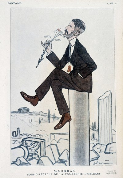 Charles Maurras, fransk politiker og forfatter (1868-1952), vicedirektør for Orleans-kampagnen - Illustration af Adrien Barrere (1877-1931) i "" Fantasio"" af 15/05/1923 af Adrien Barrere