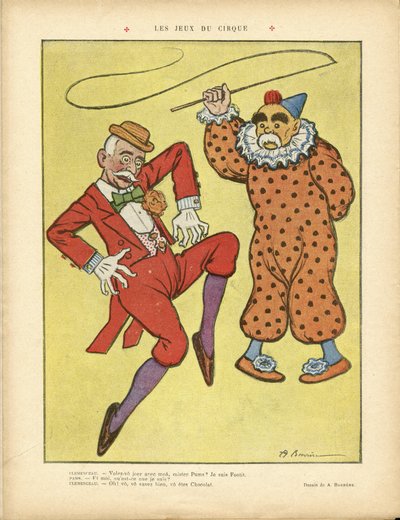 Illustration af A Barrere (1874-1931) i Le Rire, 22/02/13 - Cirkusspil - Clemenceau George, Pams Jules (1852-1930), Cirkus, Karneval/Spil/Cirkus af Adrien Barrere