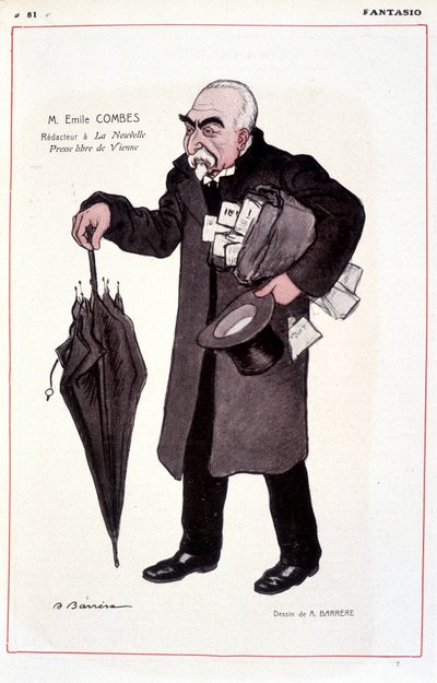 Portræt af Emile Combes, fransk politiker (1835-1921), reaktor ved La Nouvelle Presse libre de Vienne - Illustration af Adrien Barrere (1877-1931) In Fantasio 01/03/1907 af Adrien Barrere