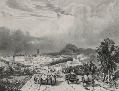 Generel udsigt over Riom, Auvergne, 1829. af Adrien Dauzats